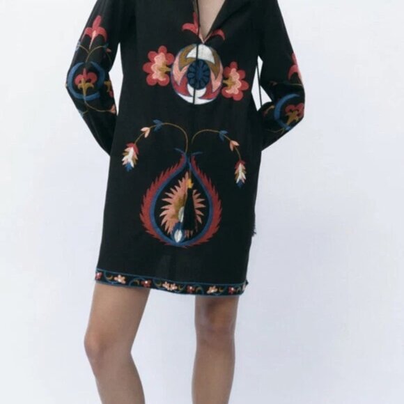 Zara Embroidered Dress Size L EUC - Picture 1 of 13